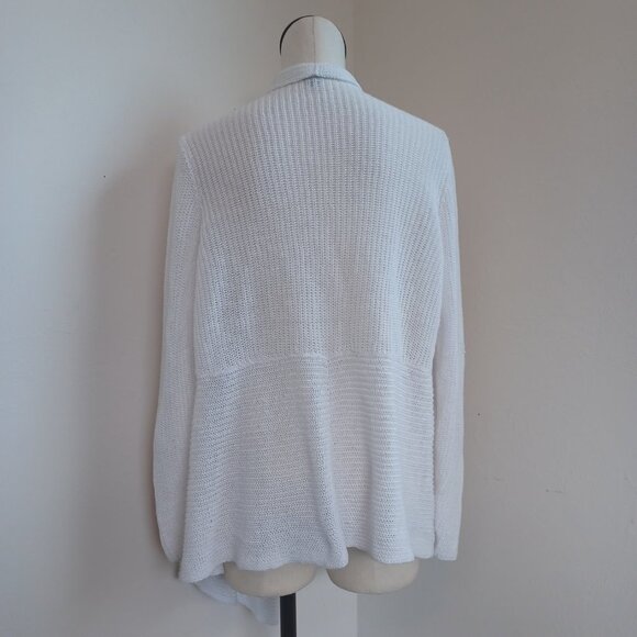 Eileen Fisher Cardigan Sweater White Linen Open Front Waterfall Style Womens L - Picture 3 of 11